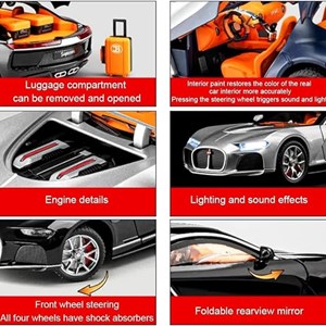 اسباب بازی ماشین فلزی بوگاتی نقره ای سقف آبی کاربنی 1:24 Diecast Bugatti Atlantic_اسباب بازی ماشین